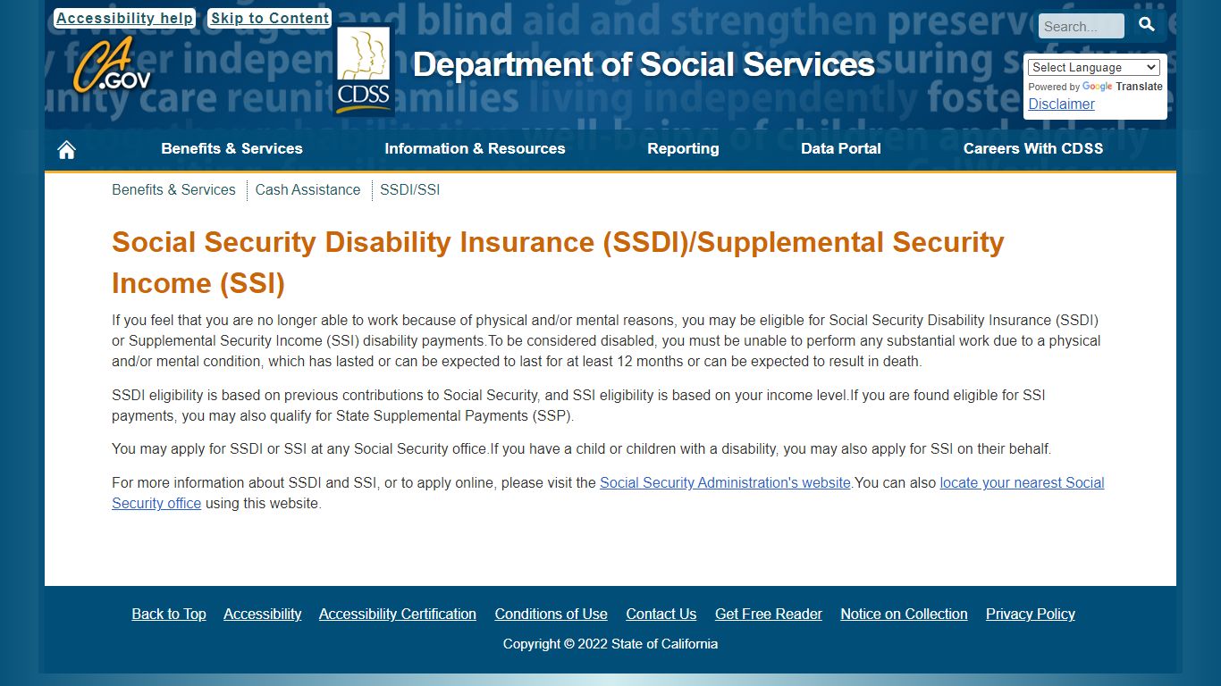 SSDI/SSI - California Department of Social Services